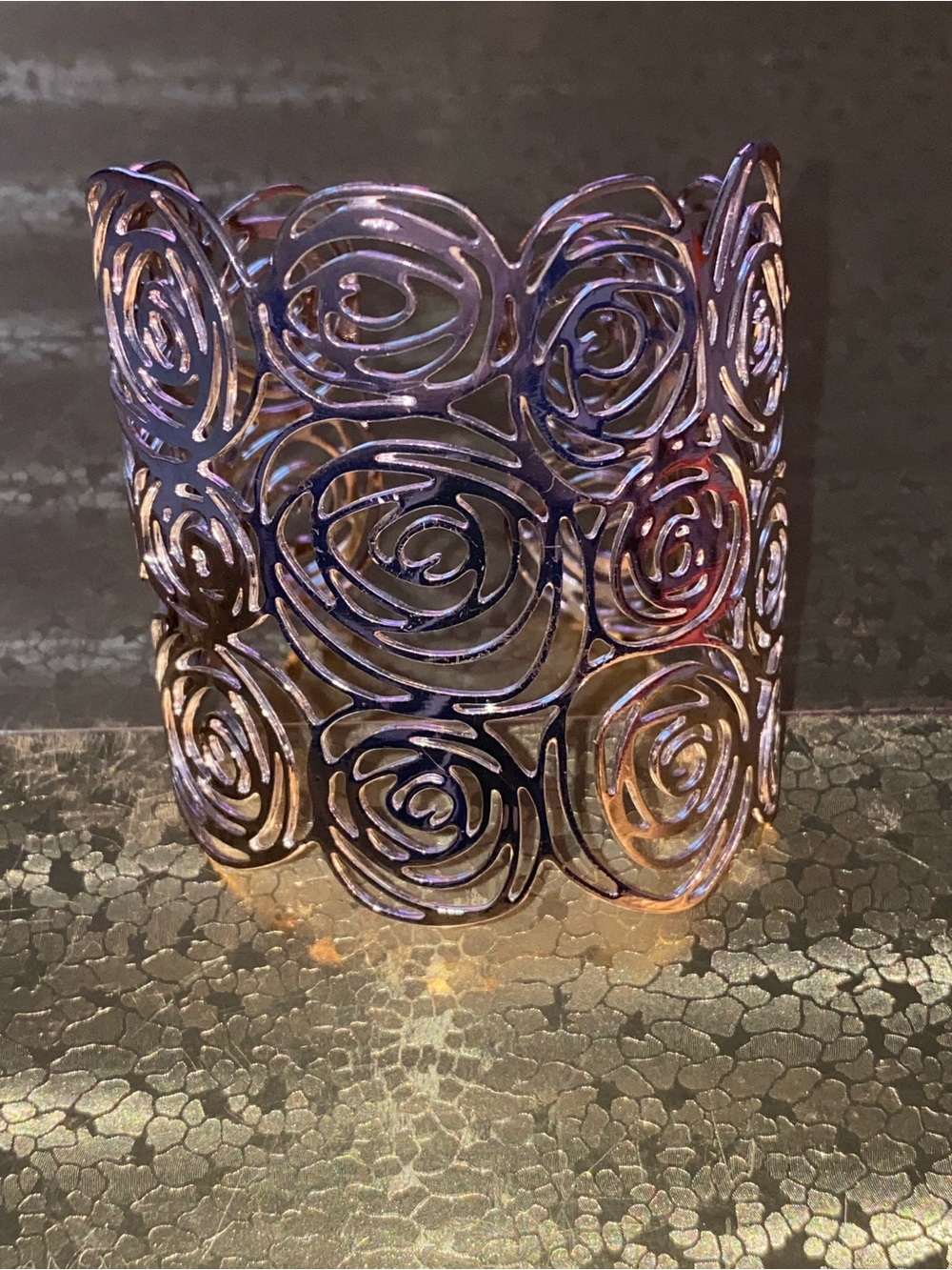 New Silver Rose Cutout Cuff Bracelet